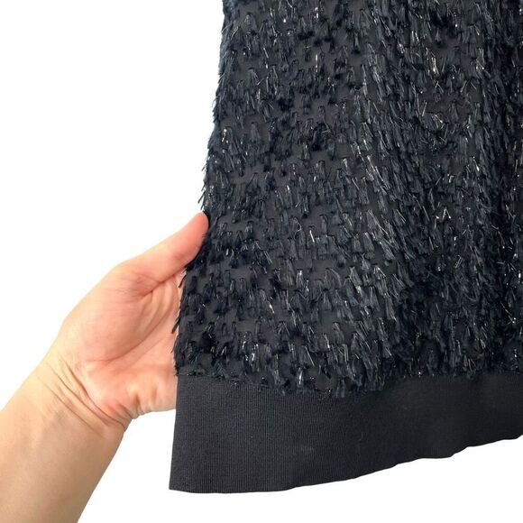 Trina Turk Metallic Shag fuzzy Sweatshirt top Size XXL black shiny sparkle - Picture 7 of 9